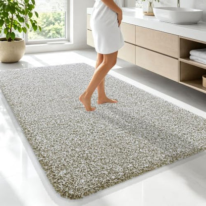 OLANLY Microfiber Bathroom Rugs 70x46, Quick Dry Mat, Moss Green and White