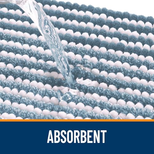 OLANLY Bathroom Rugs 30x20, Soft Chenille Striped Bath Rugs, Airy Blue