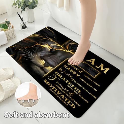 4 Pcs Black Gold Cross and Lion Shower Curtain Set with Rugs