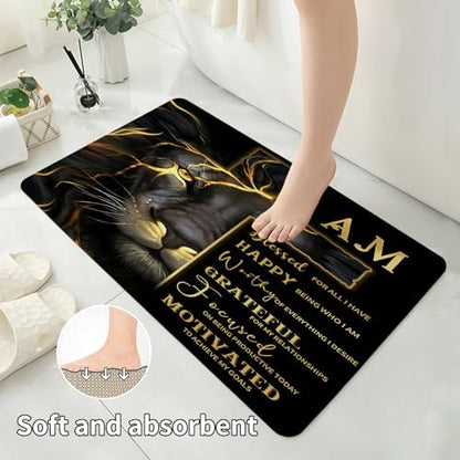 4 Pcs Black Gold Cross and Lion Shower Curtain Set with Rugs