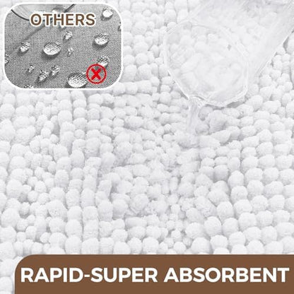 Bcoimo Bath Rug Mat,White Chenille High Absorbent Long Bathroom Runner Rugs