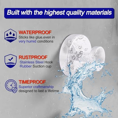 Bntuk Suction Cup Hooks for Shower, Removable Towel Hooks for Bathroom Window Glass Door Wall, Bath Robe Looafh Hook for Hanging - 2 Pack, White
