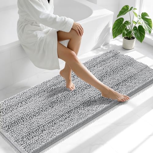 Smiry Thick Chenille Bathroom Runner Rugs 47x20, Soft Bath Mat, Light Grey