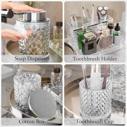 Bathroom Accessories Set - 20PCS Glass Bathroom Set with Shower Curtain and Rugs, Soap Dispenser, Soap Dish, Cup, Qtip Jar, Toothbrush Holder, Stylish & Functional Bath Decor for Home, Apartment