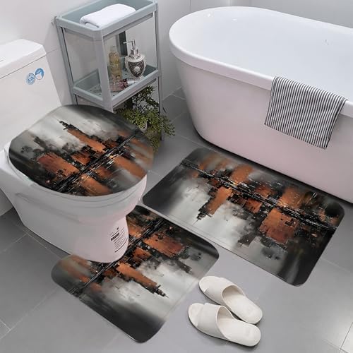 Yddsky 4 Pcs Brown Abstract Shower Curtain Set with Rugs Bathroom Set