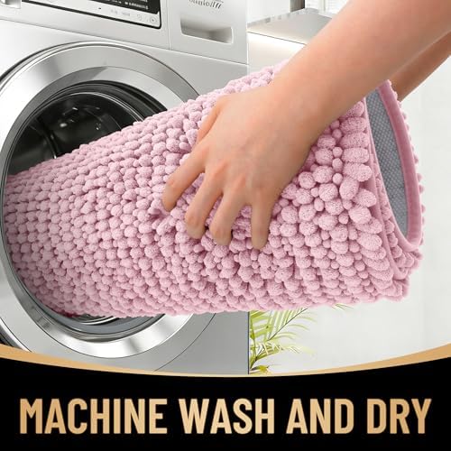 OLANLY Thick Chenille Absorbent Bathroom Rugs Mat 30x20, Dusty Rose