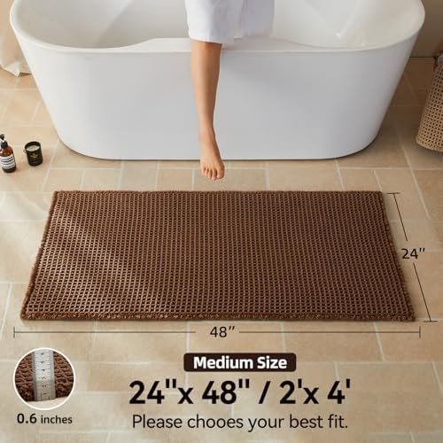 Triohero Waffle Bath Mat, Boho Bathroom Rugs Non Slip, 24x48 Mocha