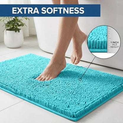Bathroom Rugs Sets 2 Piece,Super Absorbent Chenille Bath Mats and U-Shaped Toilet Rug,Strong PVC Non Slip Backing,Microfiber Washable Dry Quickly Bath Mats for Bathroom(20"x32"+20"x20"U, Light Blue)