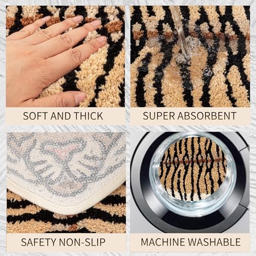 Cartoon Tiger Bath Mat Non-Slip Absorbent Rugs Brown 39.3x25.5in