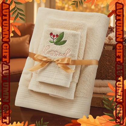 Peryiter 3 Pack Fall Decorative Bath Towel Set