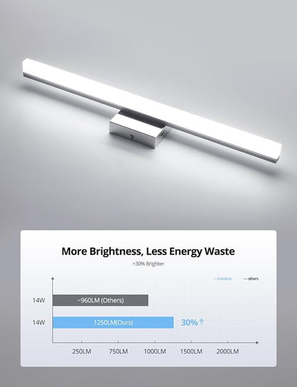 Combuh Vanity Light Fixtures for Mirror, Modern Bathroom Wall Sconce Chrome | 24 Inch Long, Soft Shadow Free, Linear Lamp Bar, Power Room, Luces para Baño, Splash-Resistant, 5 Color Adjustable, 2 Pack