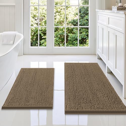 Smiry Chenille Bathroom Rugs Sets 2 Piece (36x24+30x20, Camel)