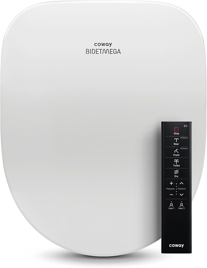 Coway Electronic Bidet Round Toilet Seat with Instantaneous Water Heating, Heated Seat and Dryer, Auto Open and Close Lid, Night Light, Deodorizer, Stainless Nozzle, Remote Control 500S