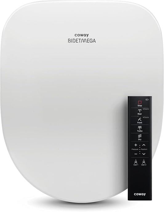 Coway Electronic Bidet Round Toilet Seat with Instantaneous Water Heating, Heated Seat and Dryer, Auto Open and Close Lid, Night Light, Deodorizer, Stainless Nozzle, Remote Control 500S