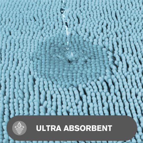 Small Bathroom Rug 12"x18" – Washable and Absorbent Bath Mat, Non Slip, Thick Soft Chenille Bath Rugs for Bathroom, Shower, Sink, Dog mat(Light Blue)