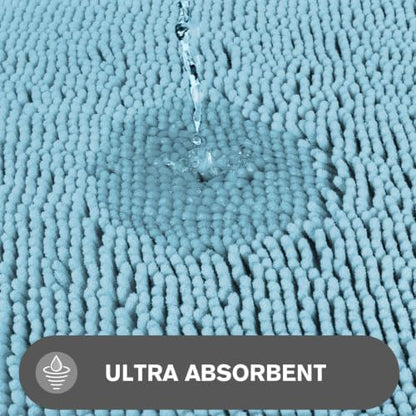 Small Bathroom Rug 12"x18" – Washable and Absorbent Bath Mat, Non Slip, Thick Soft Chenille Bath Rugs for Bathroom, Shower, Sink, Dog mat(Light Blue)