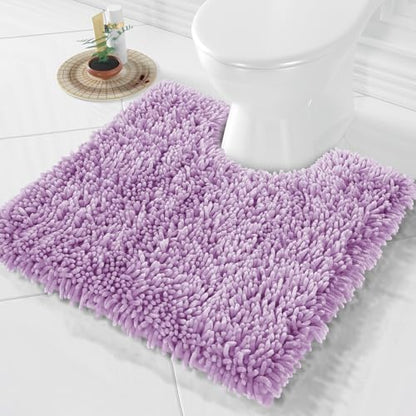 Yimobra Toilet Rugs U Shaped Washable, Extra Thick Soft Absorbent Chenille Contour Bathroom Rugs for Toilet 24x24 Inch, Quick Dry Non Slip Toilet Mat for Bath Floor, Lilac