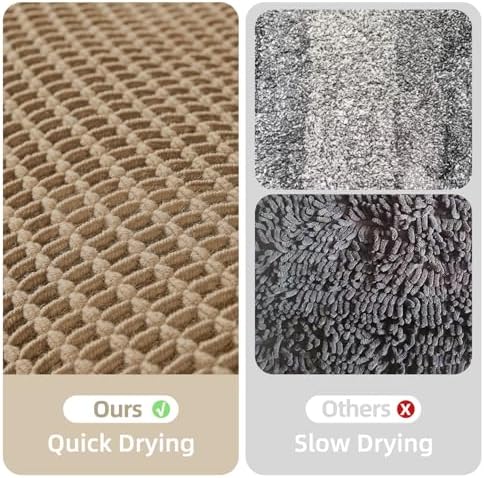 TYUU Waffle Bath Mat, Boho Bathroom Rugs Non Slip Washable Super Absorbent Quick Dry Farmhouse Bathroom Decor, 30"x20" Khaki (Pack of 2)