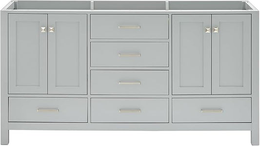 ARIEL Cambridge 66-inch Bathroom Vanity Base Cabinet,Solid Wood, 4 Soft Closing Doors, 6 Dovetail Drawers, Grey