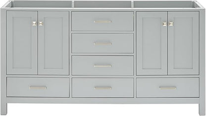 ARIEL Cambridge 66-inch Bathroom Vanity Base Cabinet,Solid Wood, 4 Soft Closing Doors, 6 Dovetail Drawers, Grey