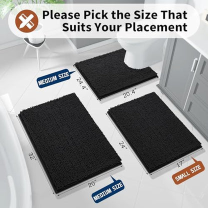 Yimobra Toilet Rugs U Shaped Washable - 24"x20" Non Slip Plush Contour Bath Rugs for Toilet - Super Soft Absorbent Quick Dry Toilet Mats for Bathroom,Black