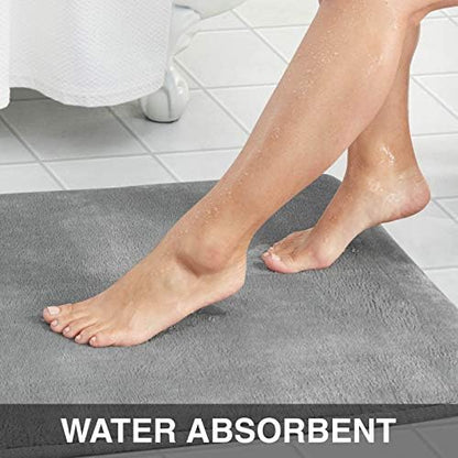 Memory Foam Bath Mat Non Slip Absorbent Super Cozy Velvet Bathroom Rug Carpet (17 inches X 24 inches, Grey)