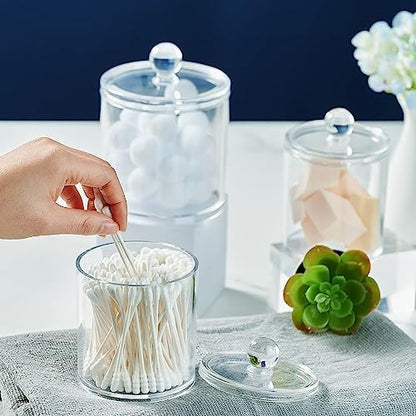 SheeChung 8 Pack Acrylic Qtip Holder with Labels, Qtip Jars for Bathroom