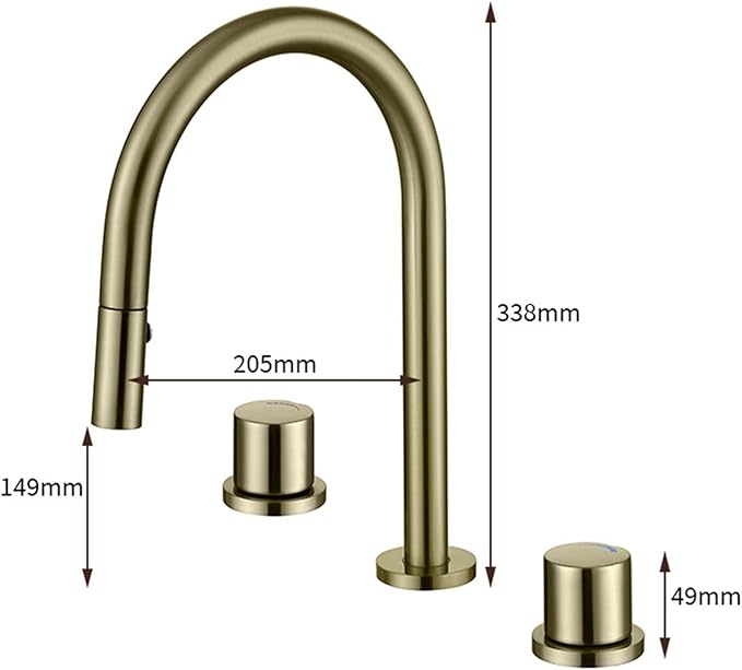 3 Hole Basin Faucets Pull Out Basin Mixer Faucet Dual Mode Bathroom Mixer Faucet Brass-Brushed Gold
