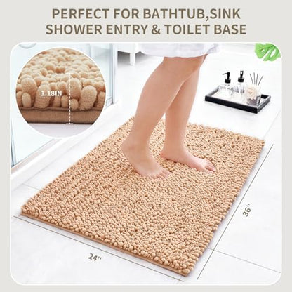 Bathroom Rugs Non Slip Washable 36x24, Extra Thick Soft Chenille Absorbent Bath Mat, High Density Barrier Non Slip Backing, Quick Dry Plush Shaggy Floor Carpet for Tub&Shower, Beige