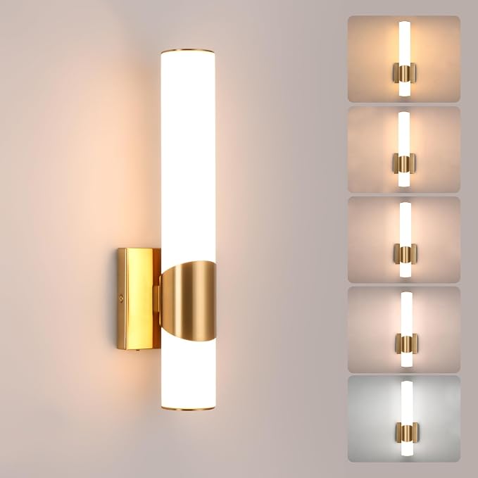 15" Gold Bathroom Vanity Lights, Wall Sconce with Acrylic Shade | Modern Wall Light for Bathroom Bedroom Living Room Hallway