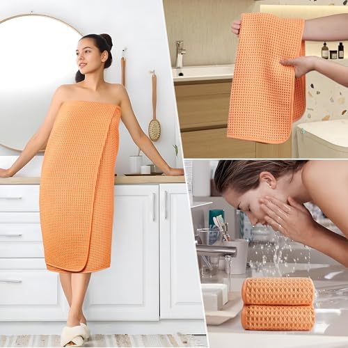POLYTE 430 GSM Poly Blend Microfiber Quick Dry Waffle Bath Towel Set of 6