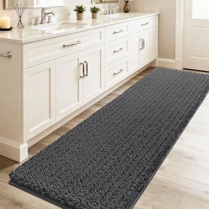 ACCUMTEK Upgrade Luxury Grey Bathroom Rug Mat Gray 59"x24", Ultra Soft Thick Absorbent Bath Mats, Non Slip Chenille Toilet Mat for Bathroom, Bedroom, Kitchen, Shower, Tub, Charcoal