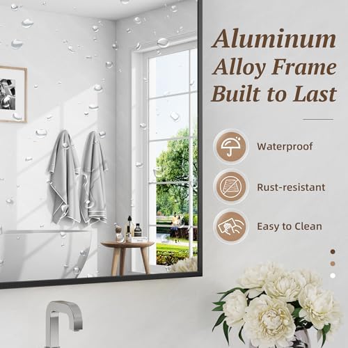 Bathroom Mirror 60" x 36", Large Rectangle Wall Mirror, Black