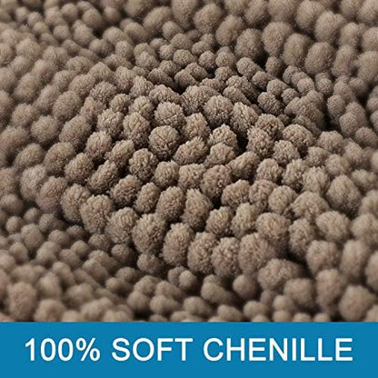 H.VERSAILTEX 2 Piece Bathroom Set - Super Absorbent Chenille Striped Bath Mats, Non Skid, Machine Washable (Taupe Brown, 24 x 36 Plus 20 x 32 - Inches)