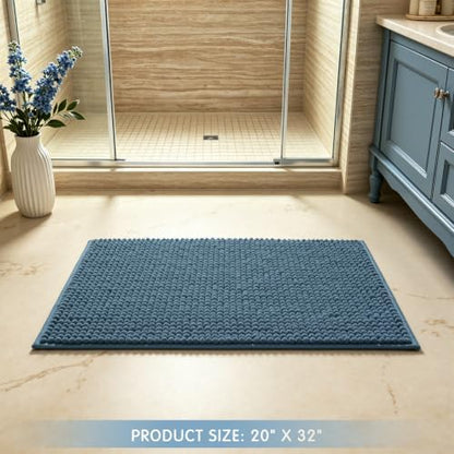 SUBRTEX Bathroom Rugs, 20" x 32" Chenille Bath Rug Soft Short Plush Bath Mat Soft Shower Mat Water Absorbent Shower Mat Quick Dry Machine Washable, Stone Blue
