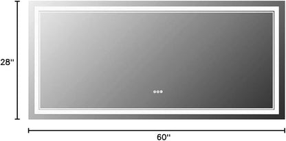 60x28 Inch RGB LED Bathroom Mirror with Lights | Front and RGB Backlit, Dimmable, Memory, Anti Fog, Shatterproof, Horizontal/Vertical, Lighted Mirrors for Bathroom Wall