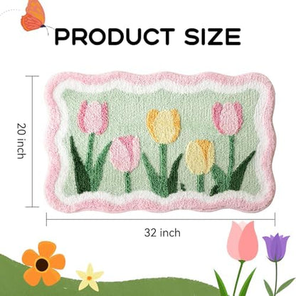 TRUEDAYS Tulips Floral Bathroom Rug, Cute Bath Mat for Bathroom, 32”x20”