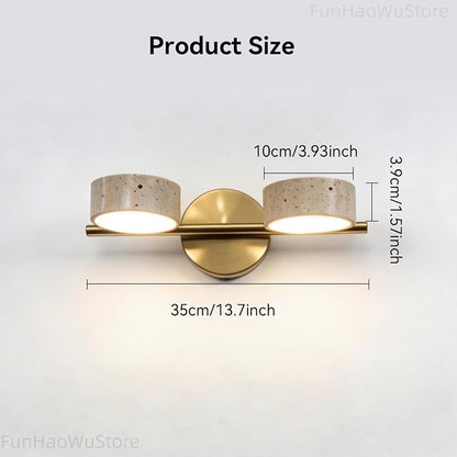 Led Bathroom Lighting Fixtures Over Mirror with 2 Travertine Shades,Vanity Lights Wall Lamp, 180° Rotatable Stone Lampshades Bathroom Lights, Modern Farmhouse Stone Sconces Gold