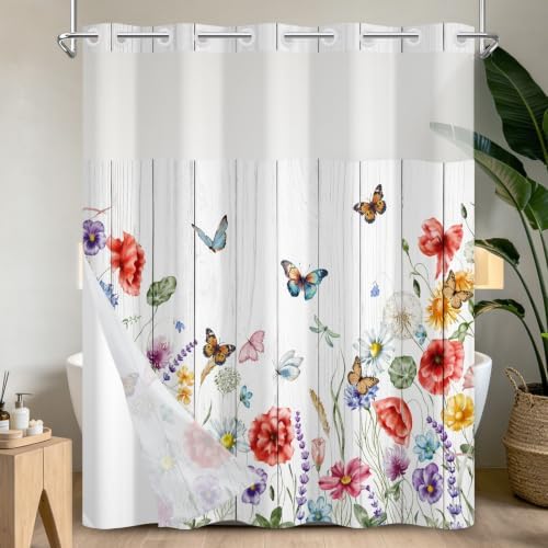 No Hook Shower Curtain with Snap-in Liner 71x74 Inch