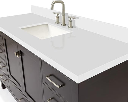ARIEL Cambridge 60-inch Bathroom Vanity with Sink,Solid Wood, 1.5-inch Pure White Quartz Countertop, Single Rectangular Porcelain Sink, 2 Soft Closing Doors, 9 Dovetail Drawers, Espresso
