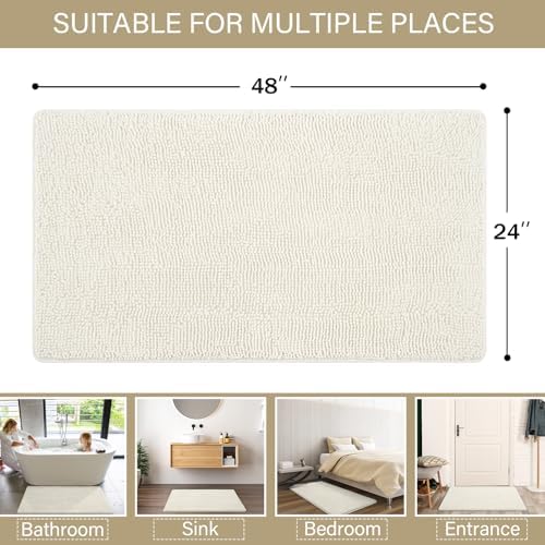 LOCHAS Luxury Bathroom Rug Shaggy Bath Mat 24 x 48 Inch, Cream White