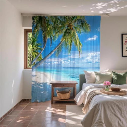Beach Summer Ocean Shower Curtain Tropical Luxury Palm Tree Scenic Nautical