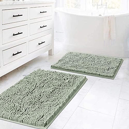 H.VERSAILTEX Bath Rugs for Bathroom Slip-Resistant Shag Chenille Bath Rugs Mat Extra Soft and Absorbent Bath Rug for Shower Room Machine-Washable Fast Dry (Sage, 20" x 32"/17" x 24")