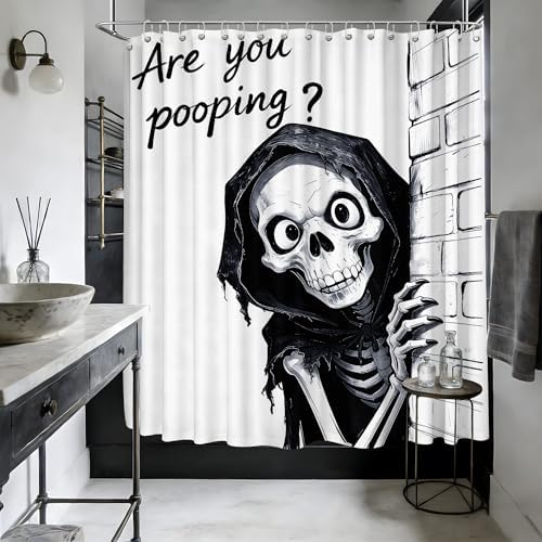 Extra Long Shower Curtain Funny Skull Clawfoot Tub, 108 x 72 in