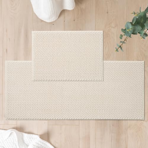 FRESHMINT Chenille Bath Rugs Set 2 Pieces, Cream White, 17''x24''+20''x47''