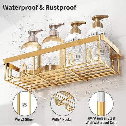Liuoud 10 Pack Shower Caddy for Inside shower, Brite Gold Bathroom Storage