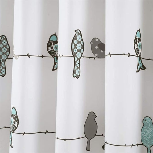 Lush Decor Rowley Birds Shower Curtain, 72” W x 72” L, Blue & Gray - Colorful Floral Bird Pattern - Whimsical & Playful Bird Shower Curtain - Farmhouse, Coastal, & Boho Bathroom Decor