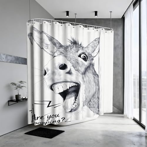 Extra Long Shower Curtain Funny Donkey Clawfoot Tub, 108 x 72 in