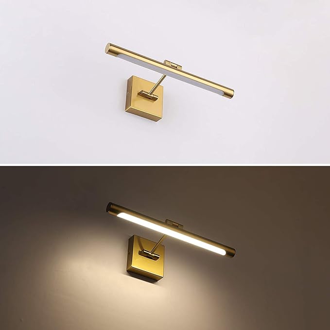 Joosenhouse LED Picture Light Fixtures Dimmable 16.53" Inch Modern Metal Artwork Hallway Lamps with Single Swing Arm, 7W (50W Eqv.), Hardwired Connection, Warm White, CRI80+, Golden-Like Brass Finish