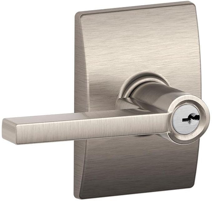 Schlage F51A LAT 619 CEN Latitude Door Lever with Century Trim, Keyed Entry Lock, Satin Nickel